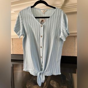 Weatherproof Vintage Ladies' Tie Front Blue Top